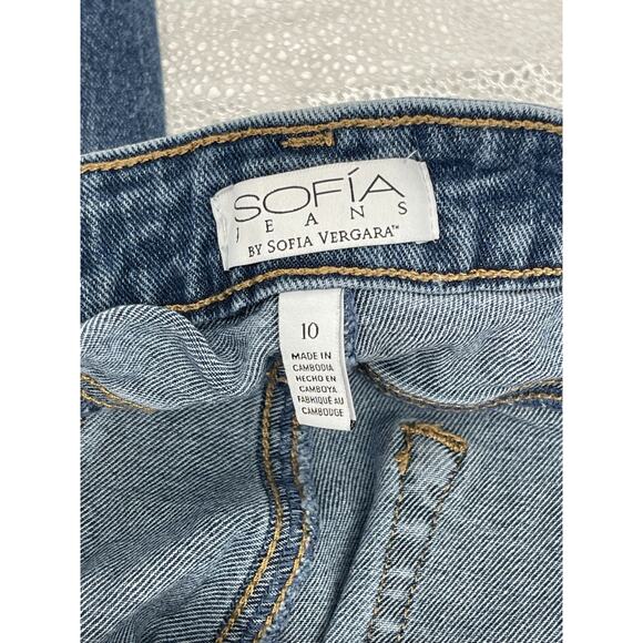 Sofia Vergara Medium Wash Distressed Blue Denim Flare Jeans Women's Size 10 - Picture 8 of 9